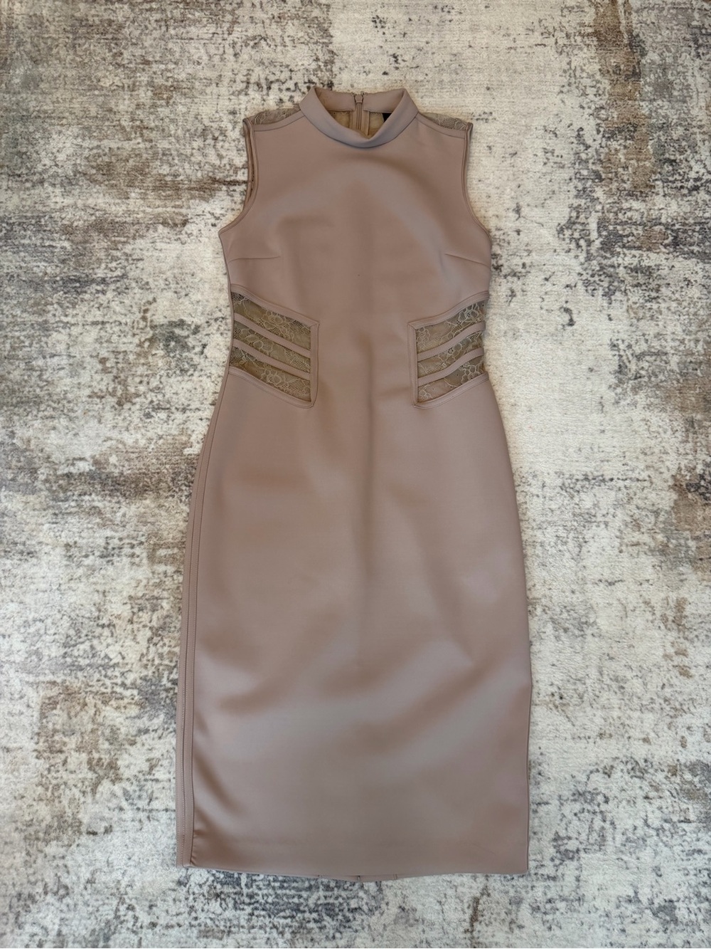 Marciano Blush Nude Bodycon Midi Dress | Lace Detail | Size S